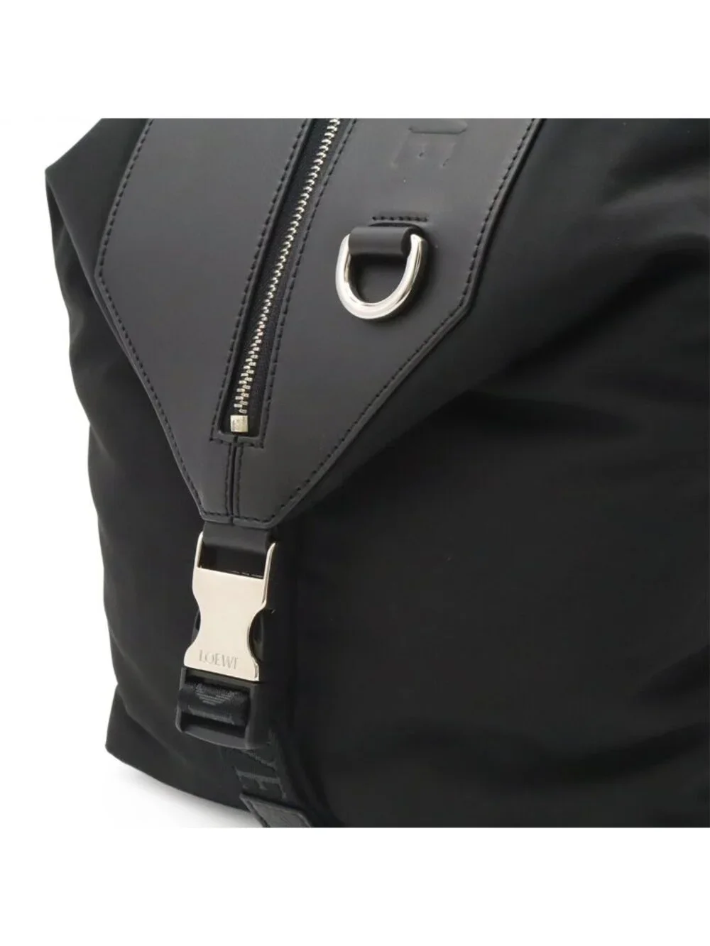 Loewe Convertible Backpack Small Shoulder Bag Nylon Leather Black Silver